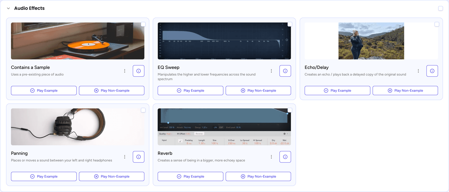 The Elements page with the Audio Effects category open