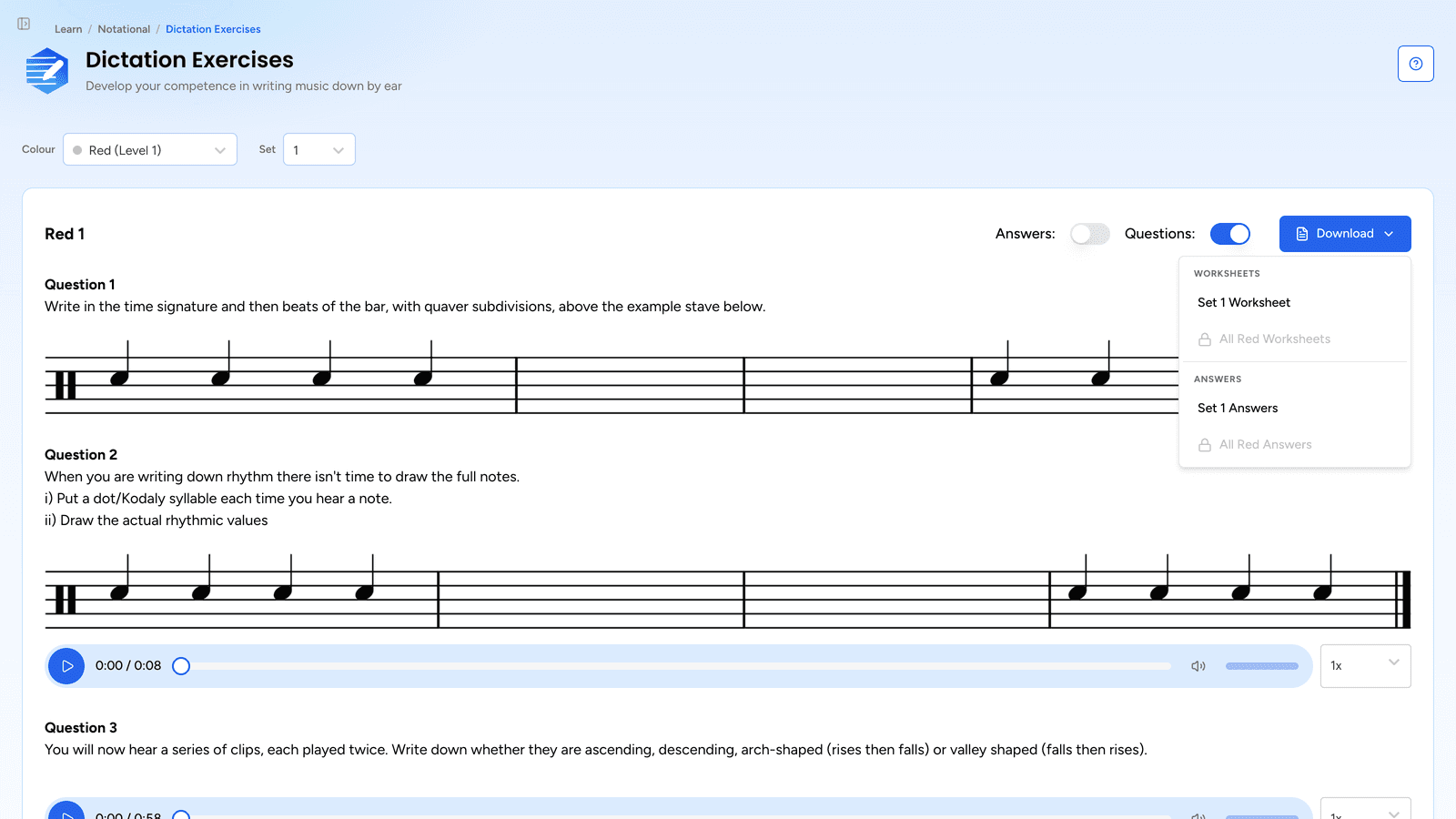 A dictation exercise with its worksheet and answer downloads
