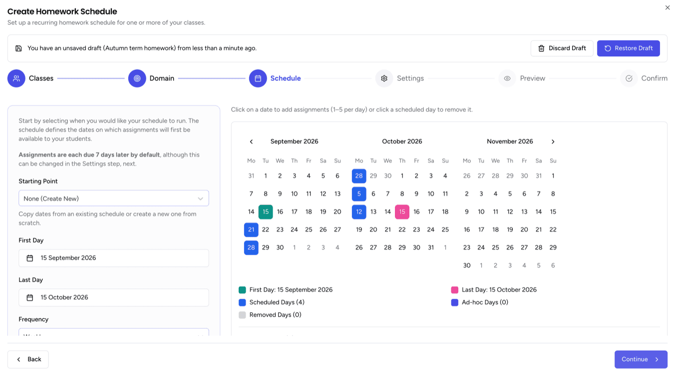 Scheduling a term of homework across a three-month calendar