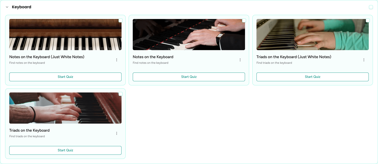The Music Theory page open at the Keyboard category