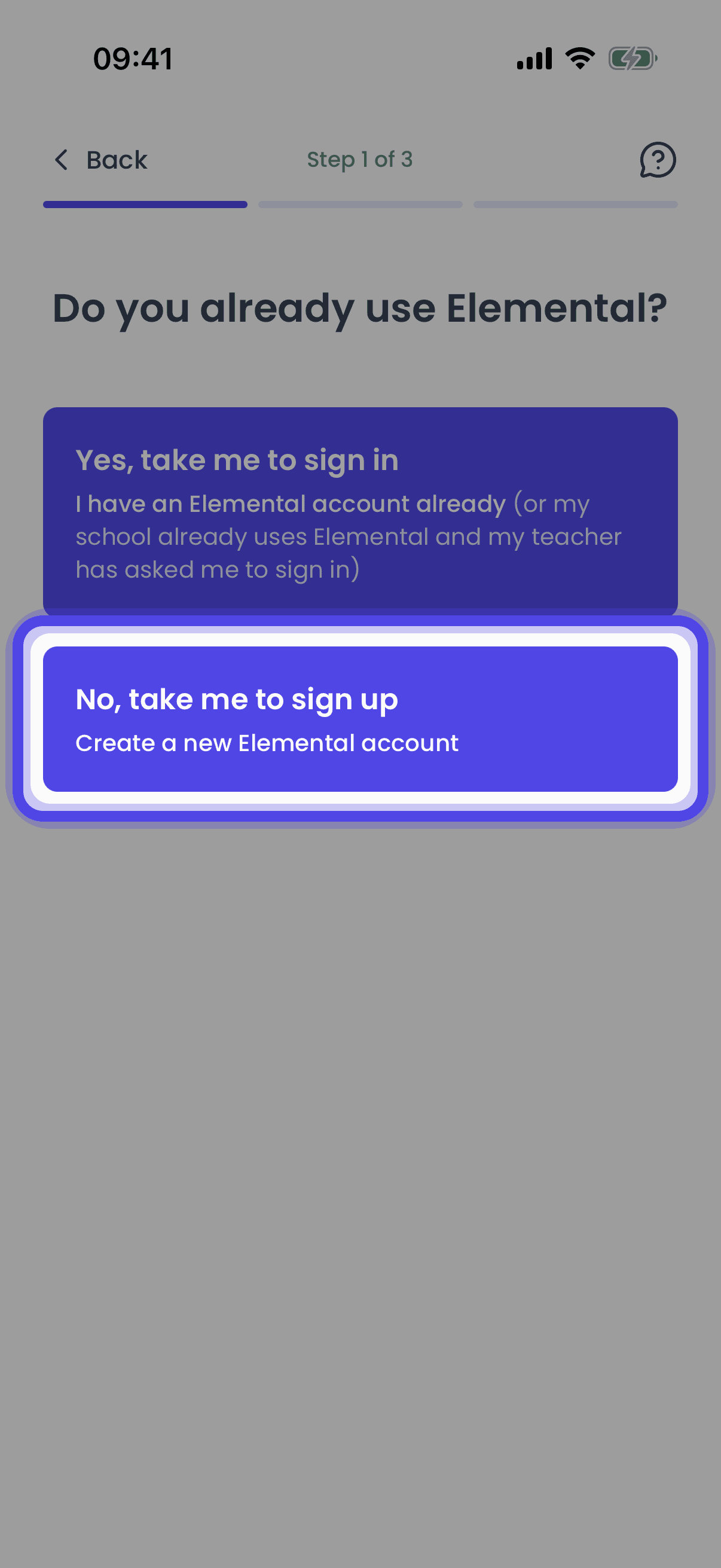 Go to Sign Up (mobile app)