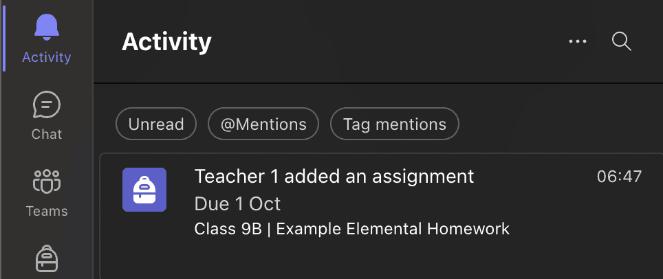 View Homework in Microsoft Teams