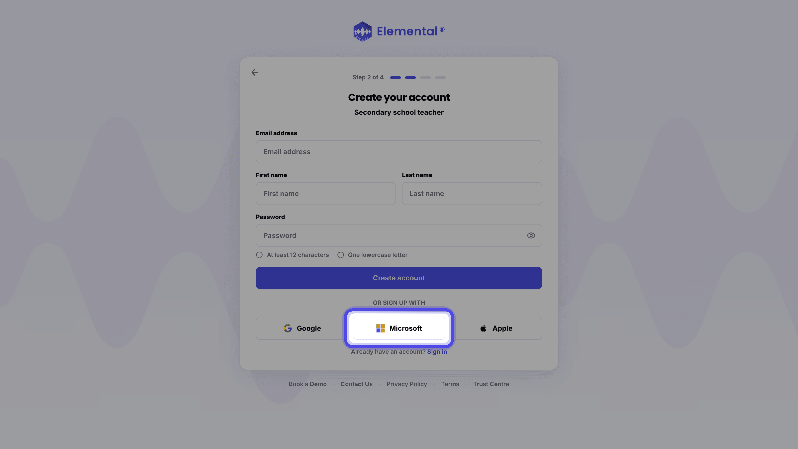 Choose to Sign Up with Microsoft