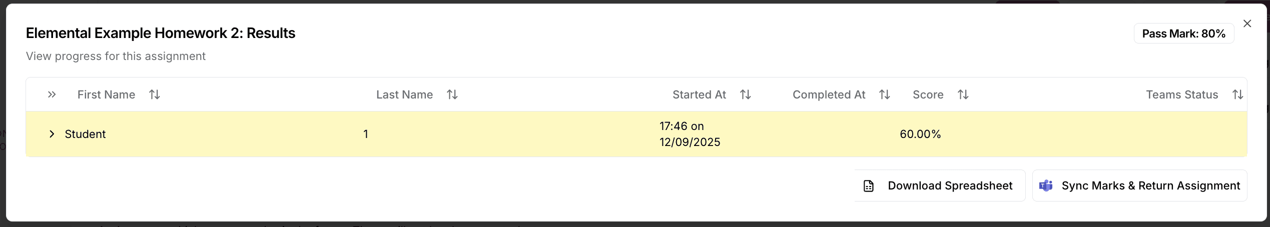 View Homework Results in Elemental