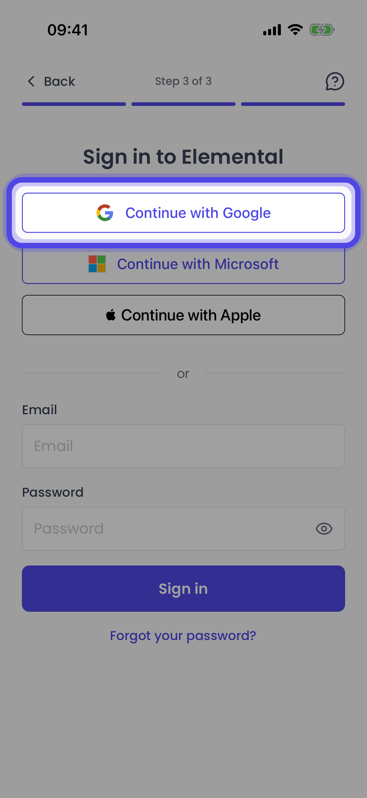 Tap Continue with Google (mobile app)
