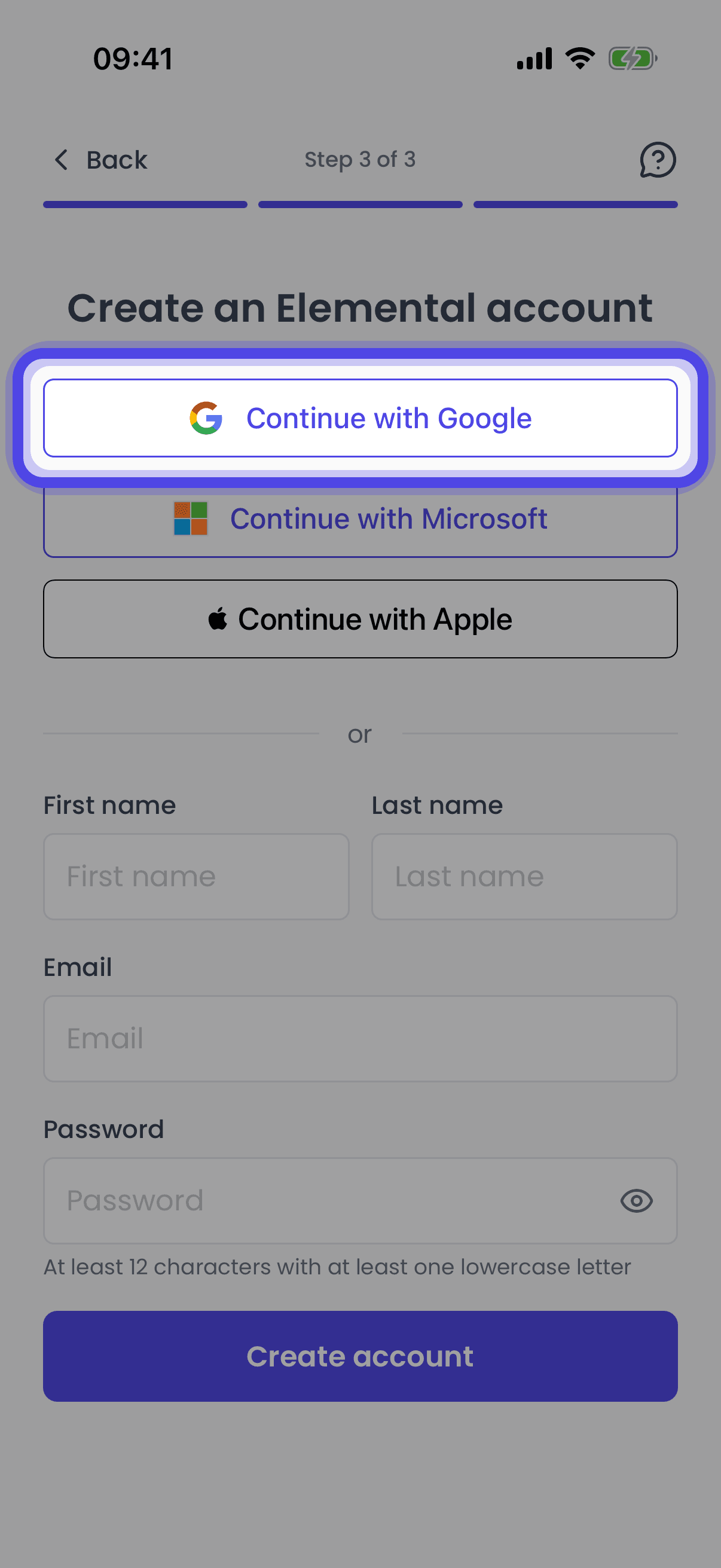 Tap Continue with Google (mobile app)