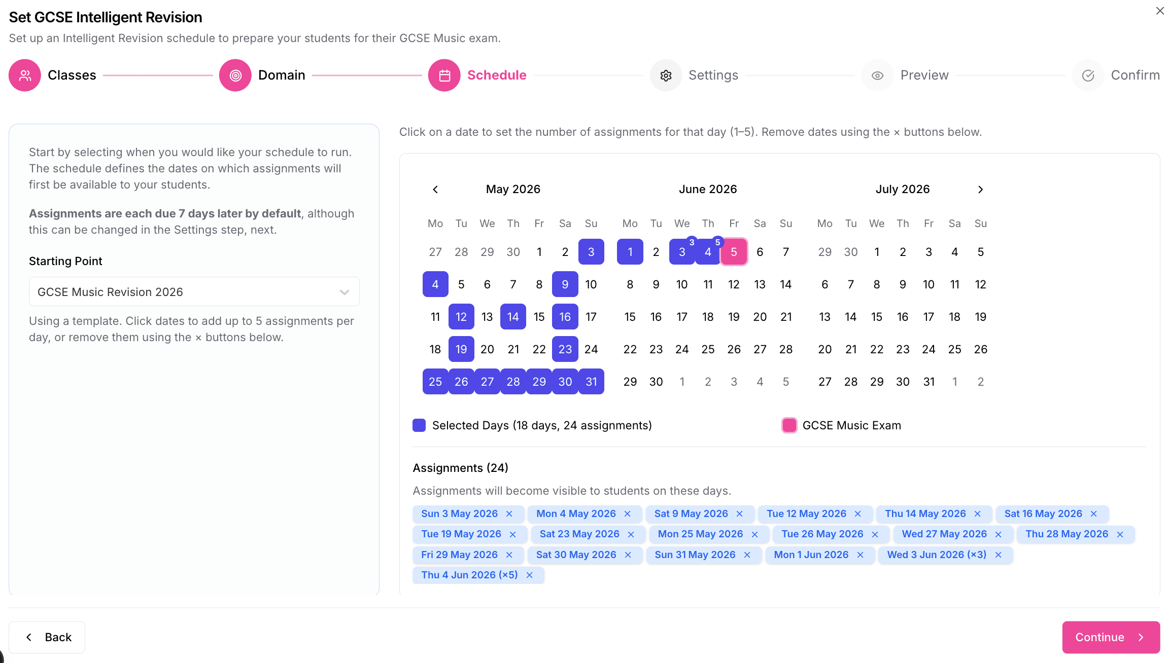 Pre-set Study Leave Timetable
