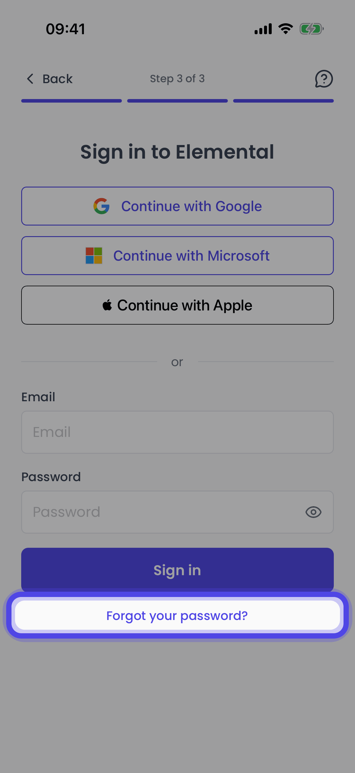 Tap Forgot Your Password (mobile app)